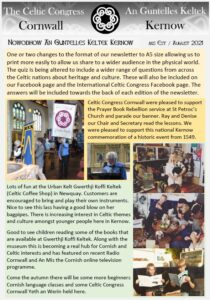 Celtic Congress Cornwall - Newsletter - No'4 August 2021
